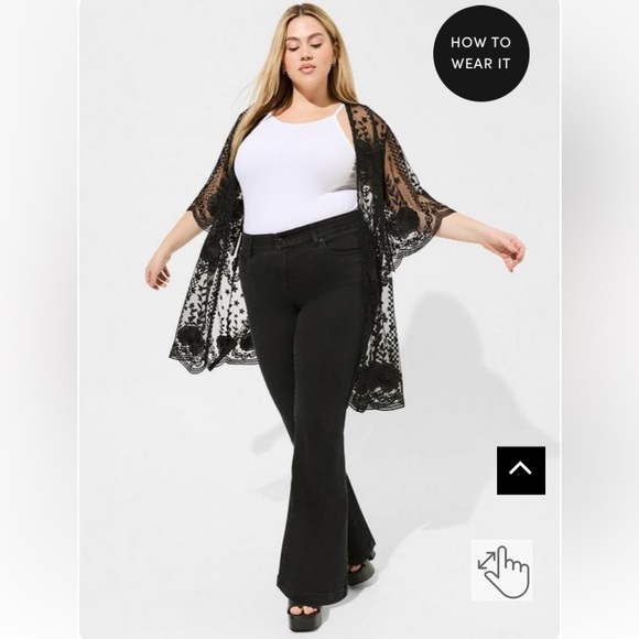 Torrid Kimono Size 1x / 2x plus 14 18 mesh lace gothic sexy crochet black sheer - Picture 3 of 9